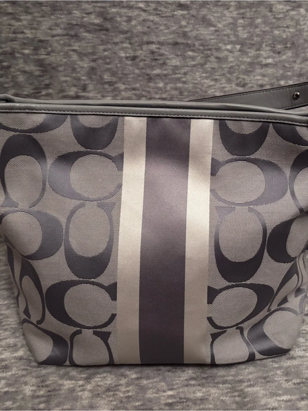 Coach Gray Signature Stripe Messenger Tote